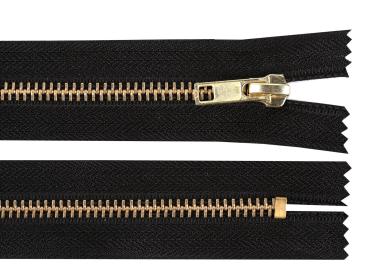 Reißverschluss Metall/Messing 14 cm Länge Schwarz/Messing